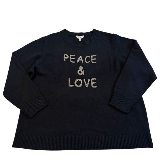 Terra & Sky Peace & Love Beaded Sweater Black Super Soft Cozy 4X (28W-30W) NWT - Picture 1 of 12